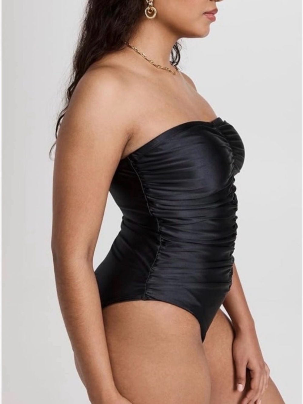 Good American Black Strapless Ruched One-Piece Swimsuit - Picture 8 of 10